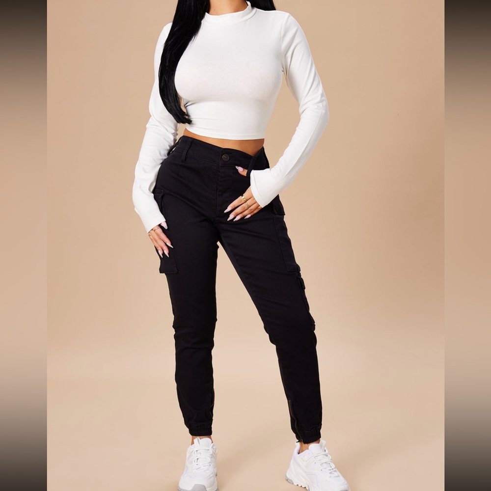 FashionNova kalley black cargo pants
